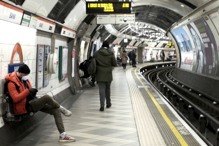 A platform of the Bank Underground tube station, that would normally be very busy with commuters in London, Tuesday, March 24, 2020. The highly contagious COVID-19 and a high jobless rate , feware riding the Underground trains.