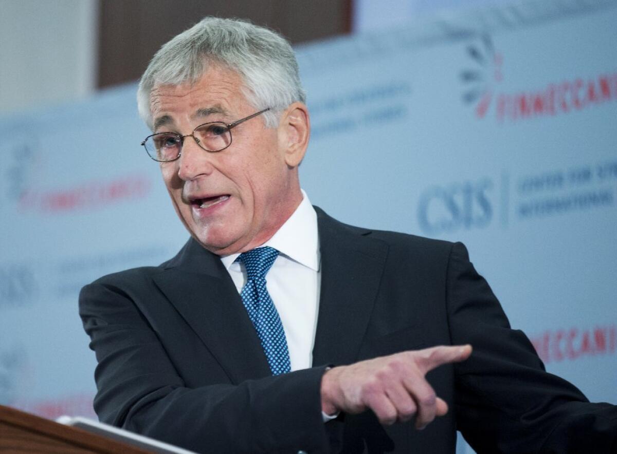 Defense Secretary Chuck Hagel, shown at the Center for Strategic and International Studies, is among those scheduled to speak at the Reagan National Defense Forum in Simi Valley.