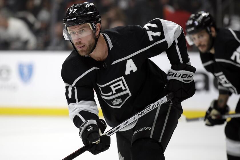 Los Angeles Kings' Jeff Carter (77) during the first period of an NHL hockey game against the Philadelphia Flyers.