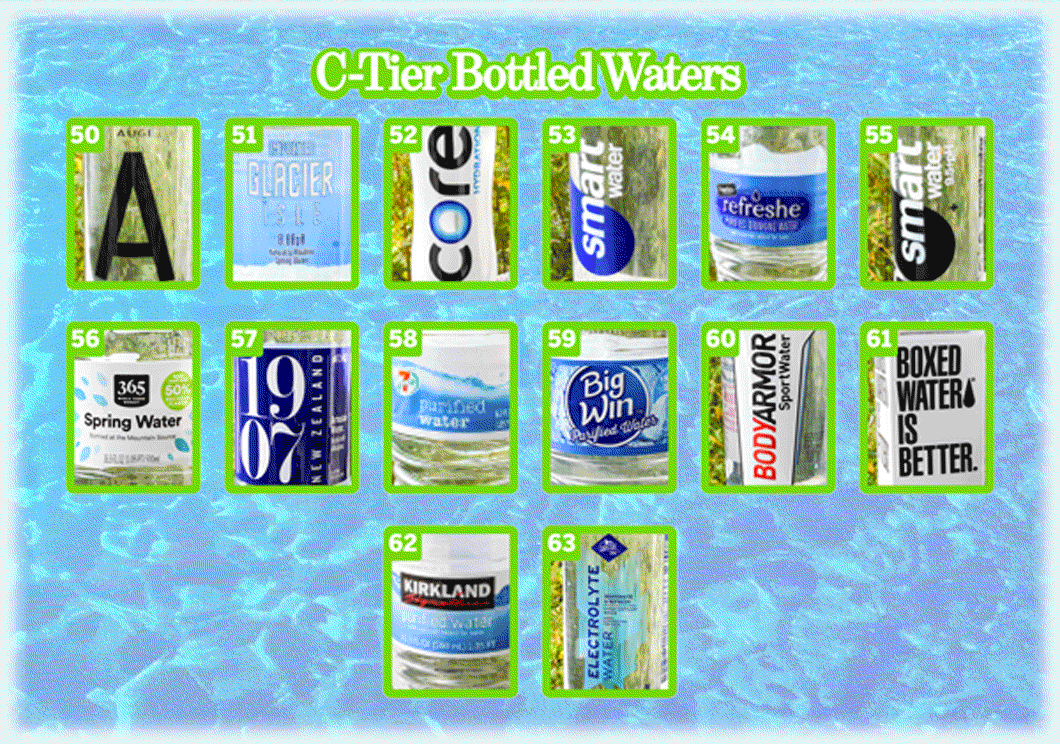 C-tier bottled waters 50 through 63