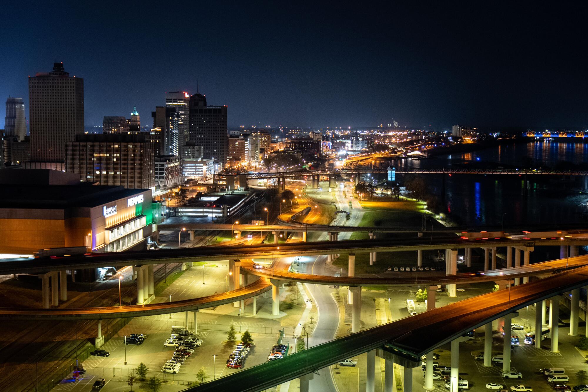 A night view of Memphis.