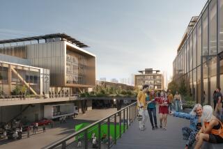 Rendering of interior of East End Studios ADLA Campus showing elevated pedestrian terraces.