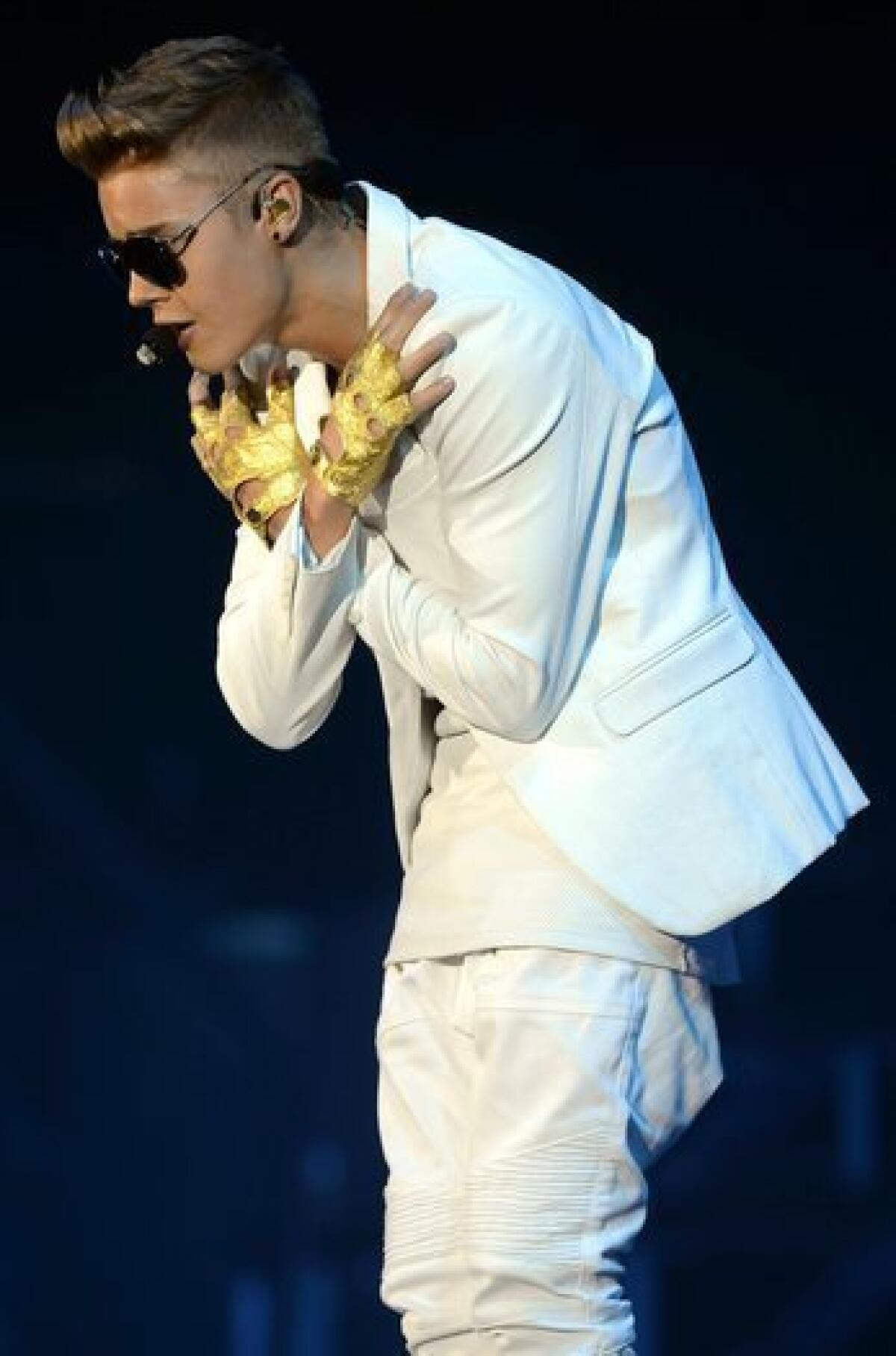 Canadian singer Justin Bieber performs on stage during a concert in Zurich.
