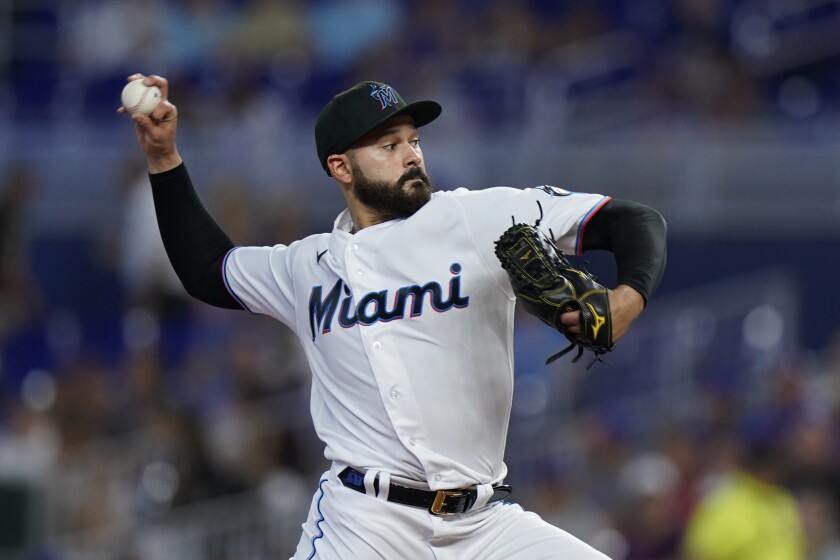 Miami Marlins pitcher Pablo López delivers against the New York Mets on Sunday.