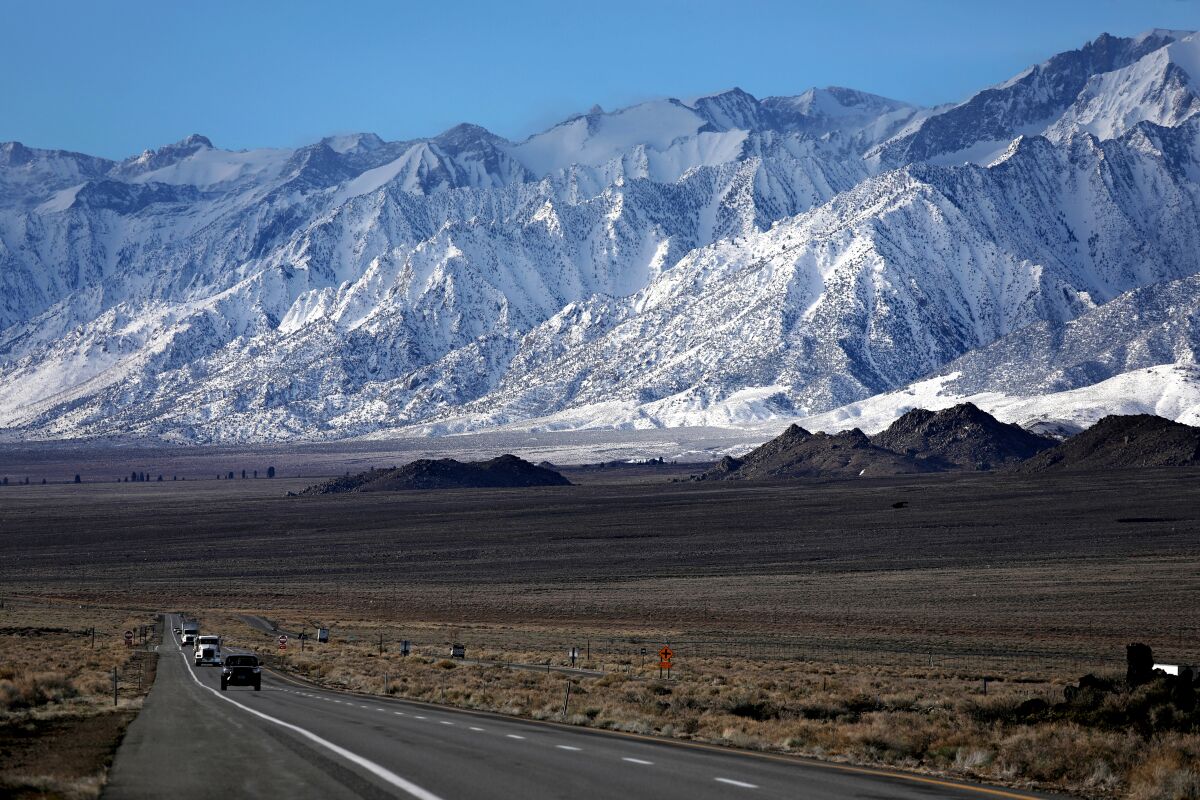 The east side of the Sierra Nevada mountain range along Highway 395 in Lone Pine, Calif.