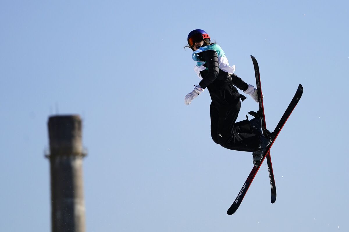 China's Eileen Gu competes during the women's freestyle skiing big air finals.