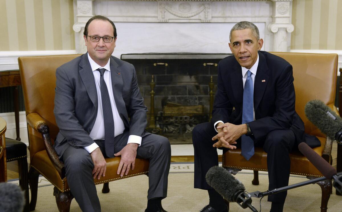 French President Francois Hollande and President Obama meet in the Oval Office of the White House on Nov. 24.