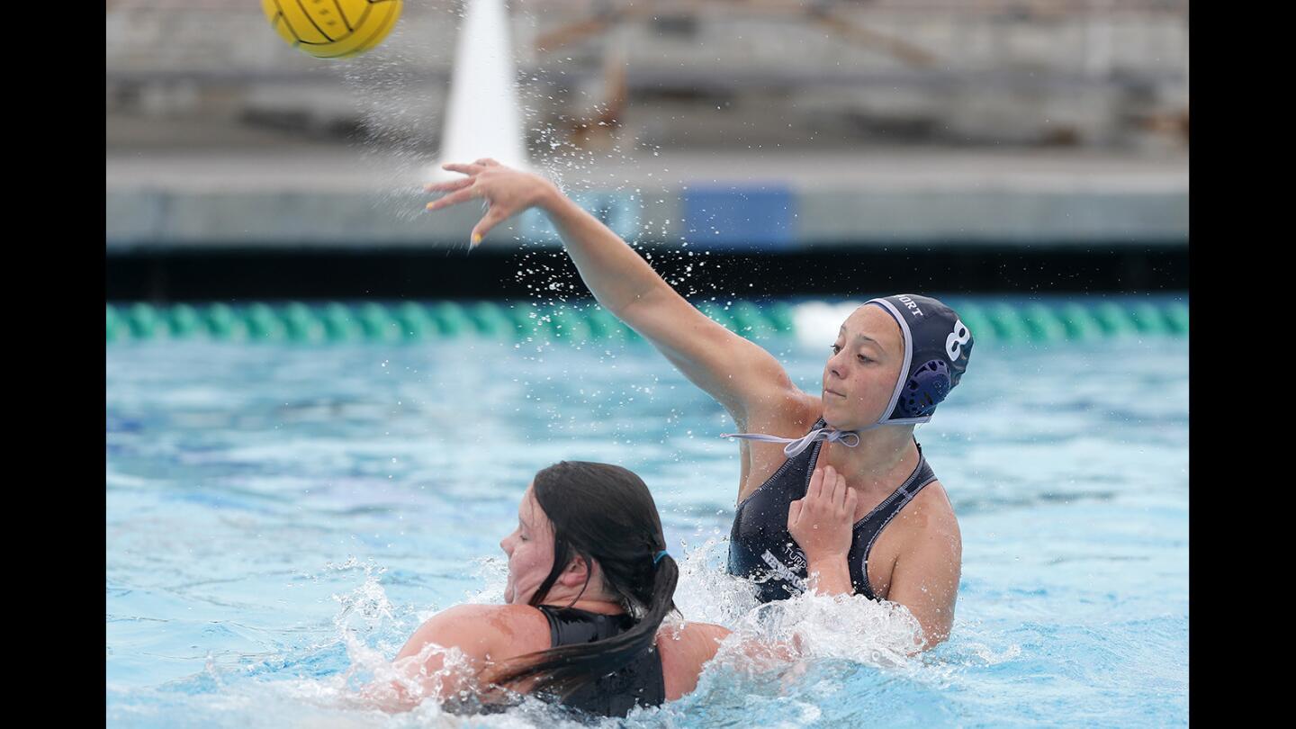 Newport Harbor High's Kili Skibby (8) shoots against Bishop's School of La Jolla during the first half in a nonleague match on Saturday, January 5, 2019.