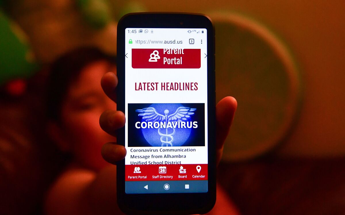 Coronavirus information on a smartphone
