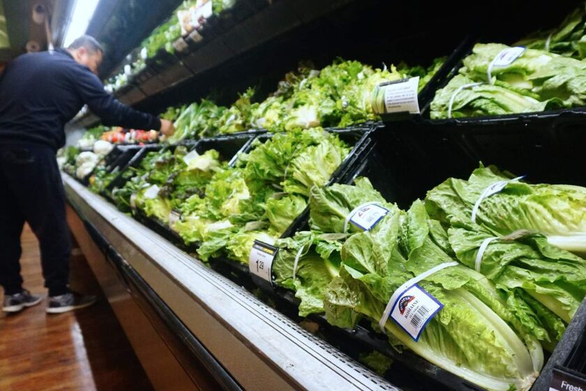 A man shops for vegetables beside Romaine lettuce stocked and for sale at a supermarket in Los Angeles, California on May 2, 2018, where the first death from an E Coli contaminated Romaine lettuce outbreak was reported. / AFP PHOTO / Frederic J. BROWNFREDERIC J. BROWN/AFP/Getty Images ** OUTS - ELSENT, FPG, CM - OUTS * NM, PH, VA if sourced by CT, LA or MoD **