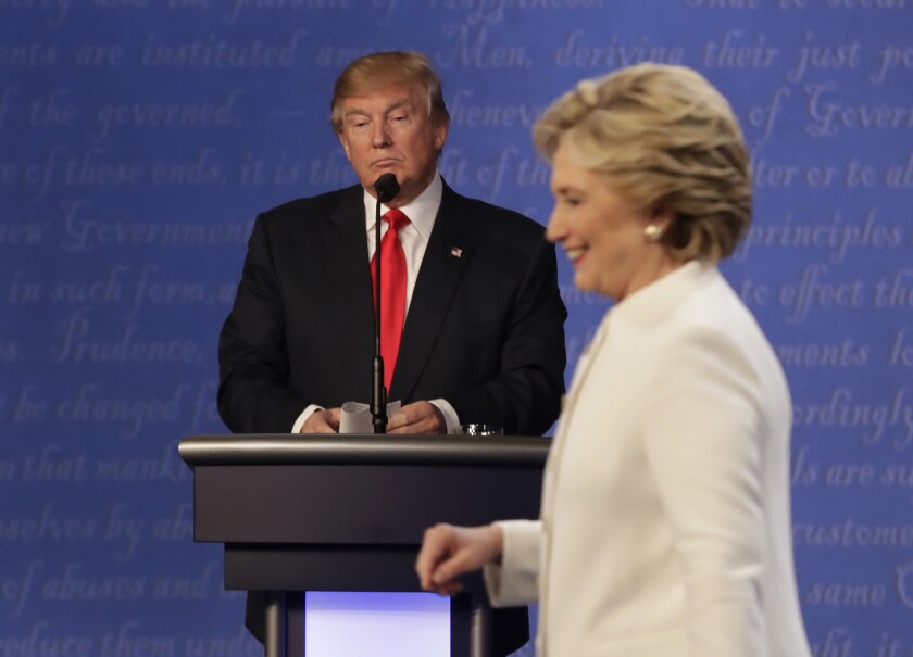 Donald Trump and Hillary Clinton during their third presidential debate in October.