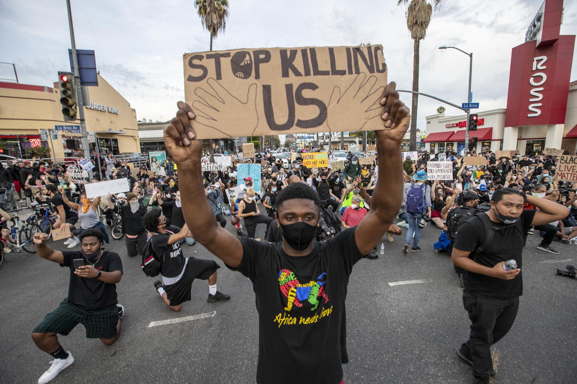  Hundreds of protestors march numerous blocks demonstrating against police brutality and the death of George Floyd. 