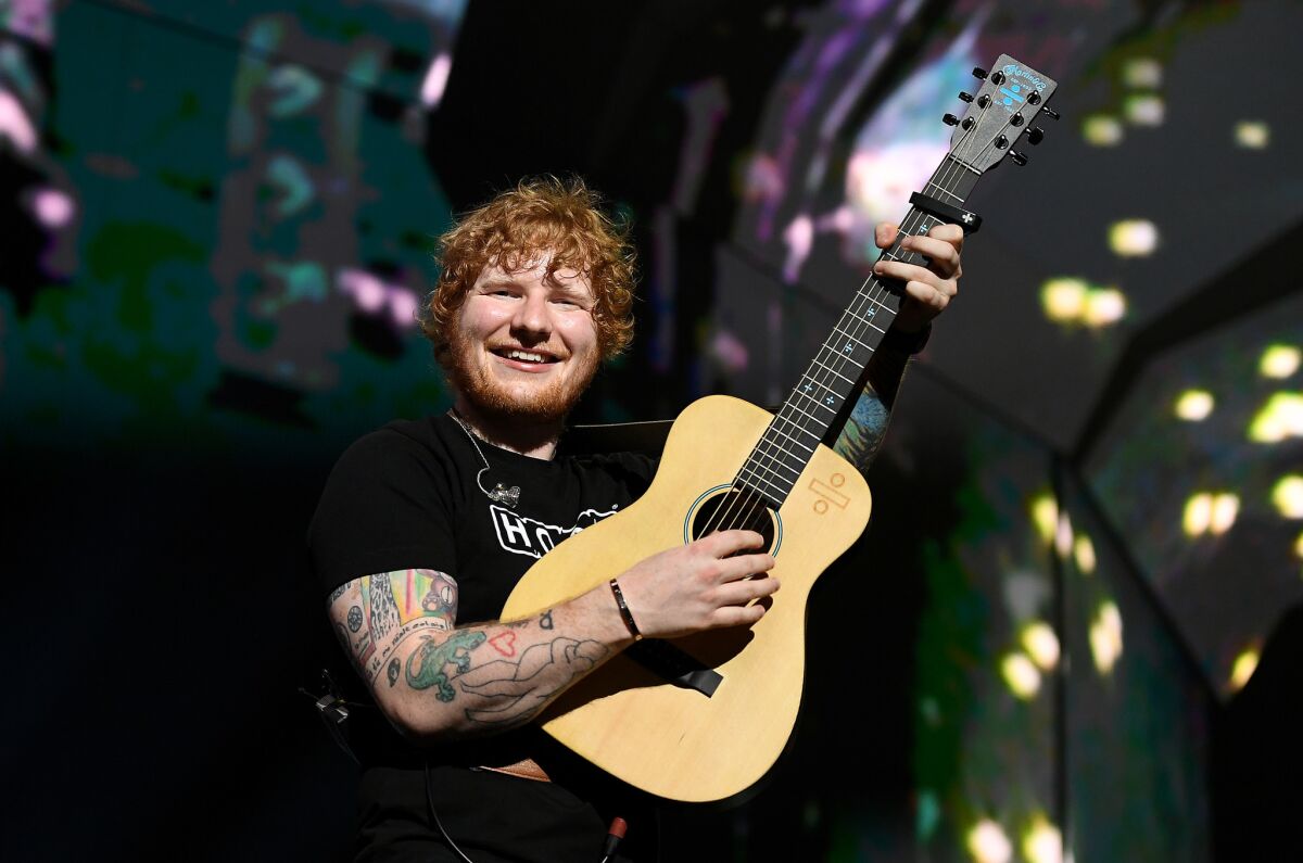 Ed Sheeran performs at the Staples Center in August.