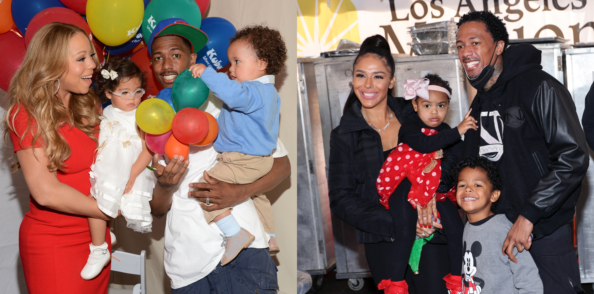 Nick Cannon in a diptych with children and parenting partners
