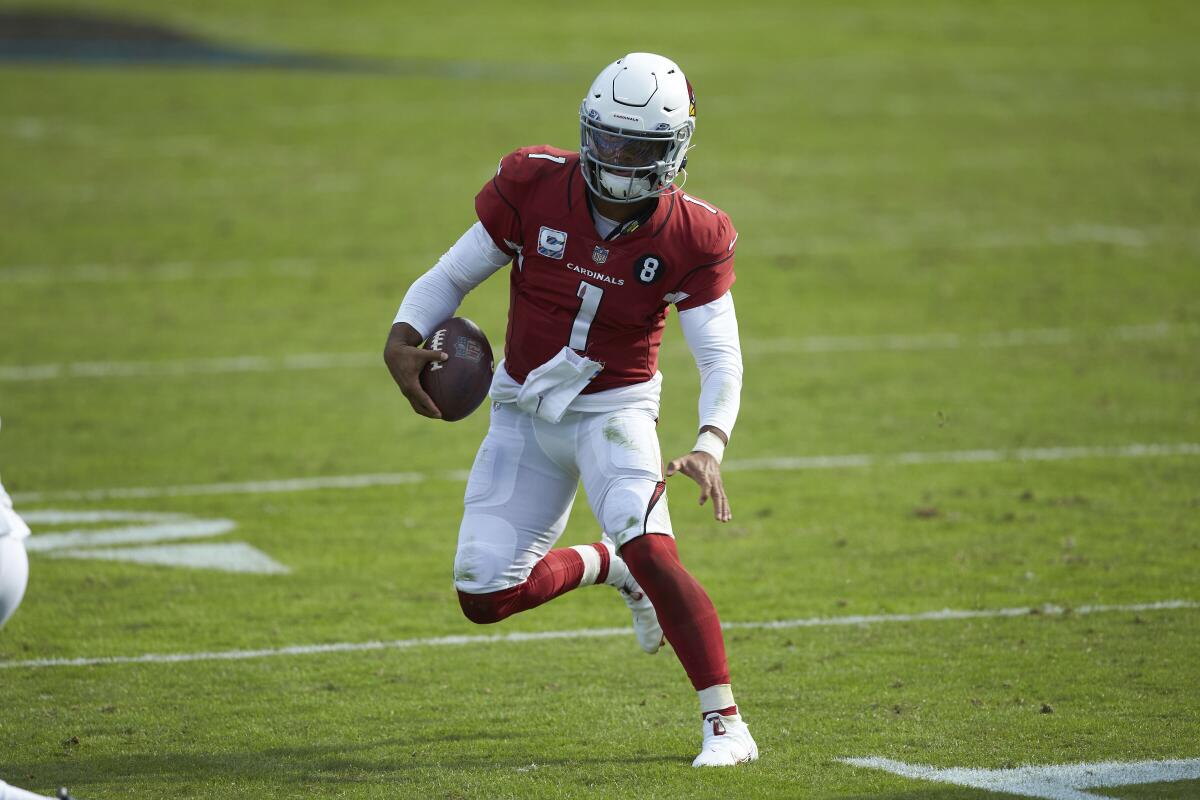 Arizona Cardinals quarterback Kyler Murray scrambles against the Carolina Panthers on Oct. 4.