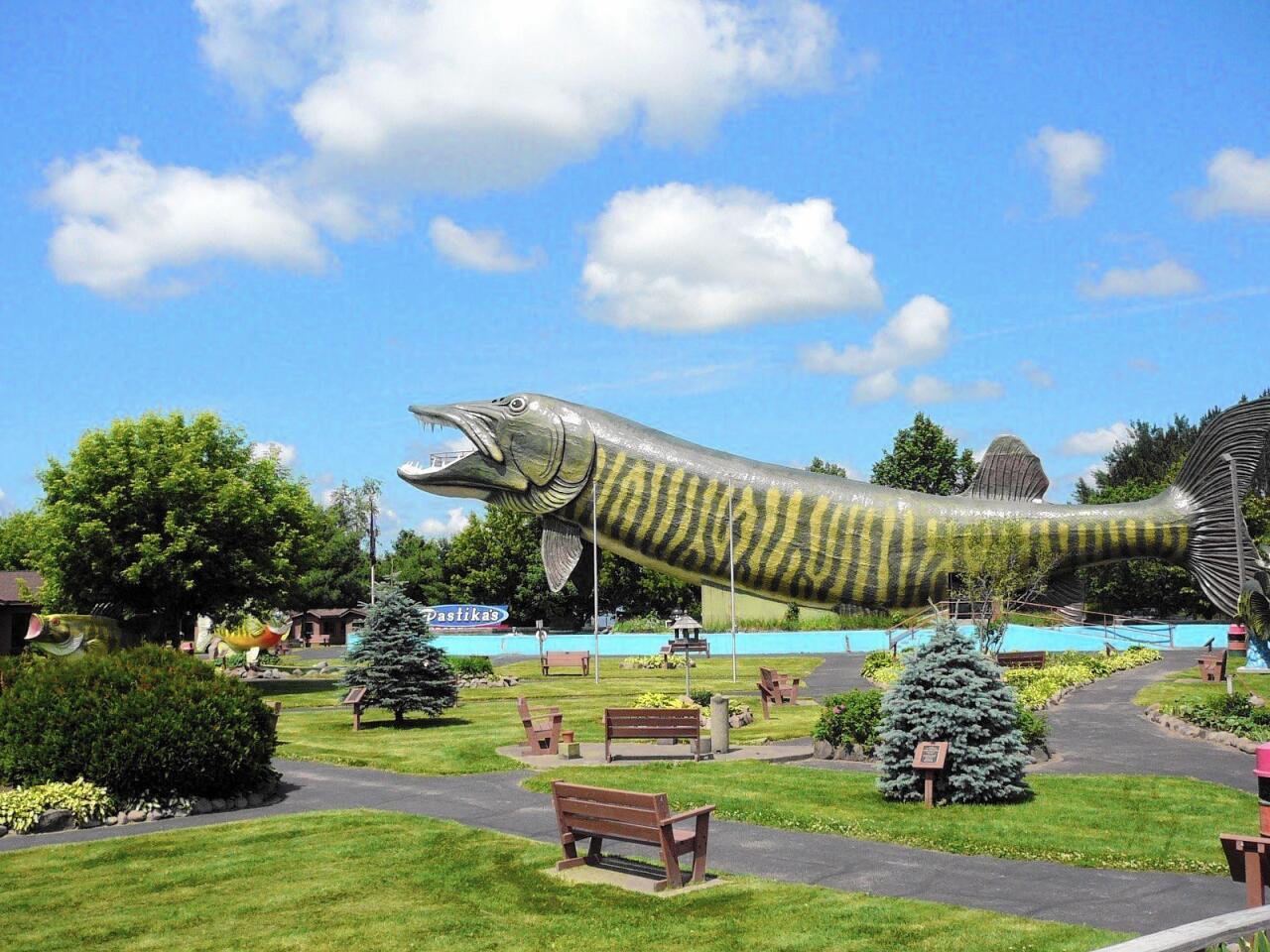 A 143-foot-long replica of the muskellunge is the most iconic structure in Hayward, Wis.
