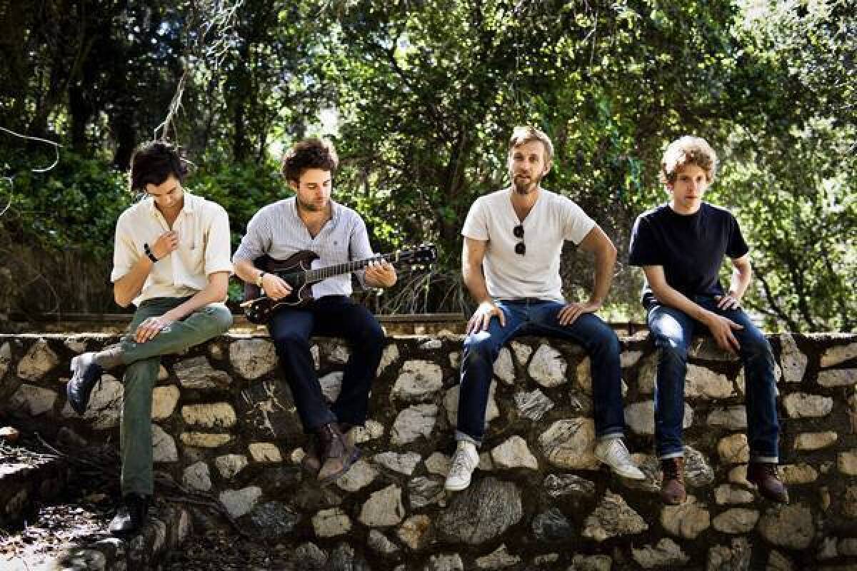 The band Dawes is Wylie Gelber, left, Taylor Goldsmith, Tay Strathairn,and Griffin Goldsmith.
