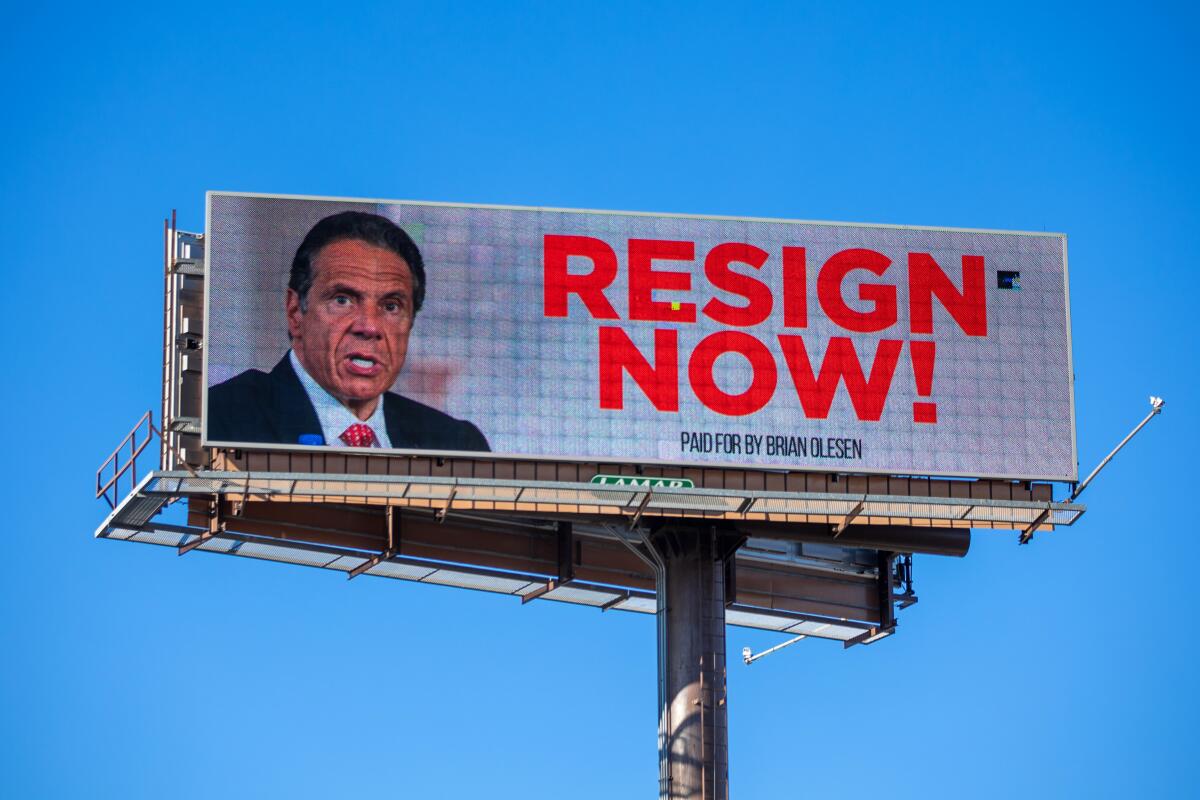 A billboard urges Gov. Cuomo to resign. 