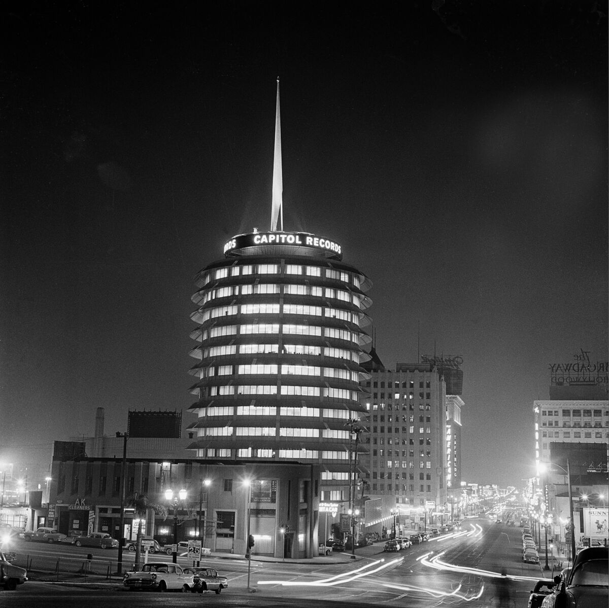 The Capitol Records building on Vine St. in 1958. (Associated Press)