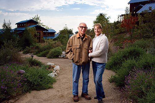 Sam and Beverly Maloof at the Maloof Foundation gardens.