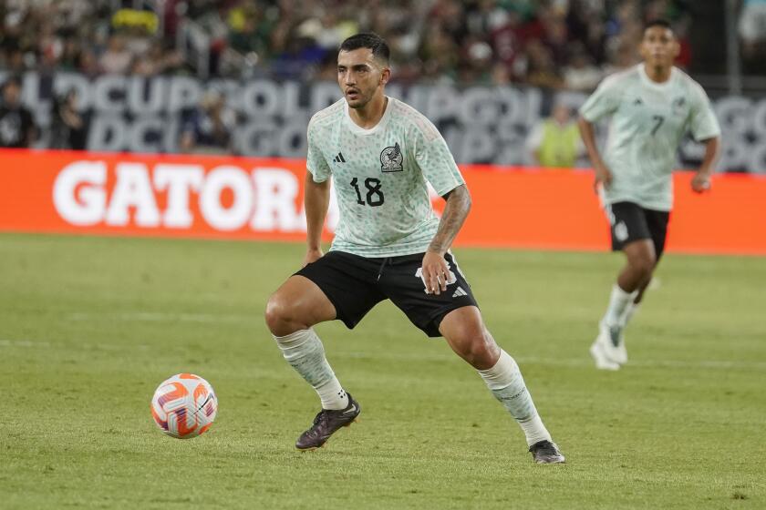 Mexico's Luis Chavez (18) during the first half of a CONCACAF Gold Cup soccer match against Haiti Thursday, June 29, 2023, in Glendale, Ariz. (AP Photo/Darryl Webb)