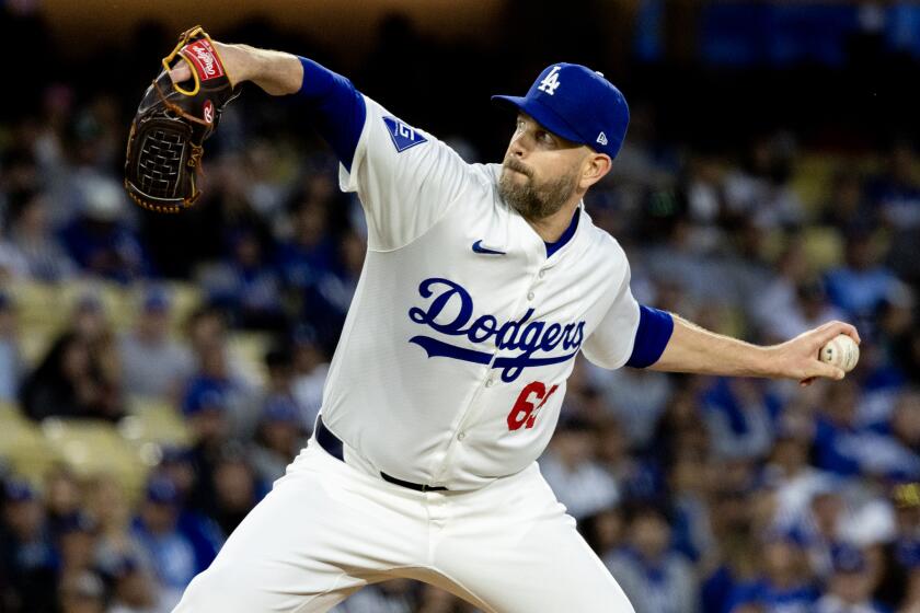 LOS ANGELES, CA - APRIL 1, 2024: Los Angeles Dodgers starting pitcher James Paxton.
