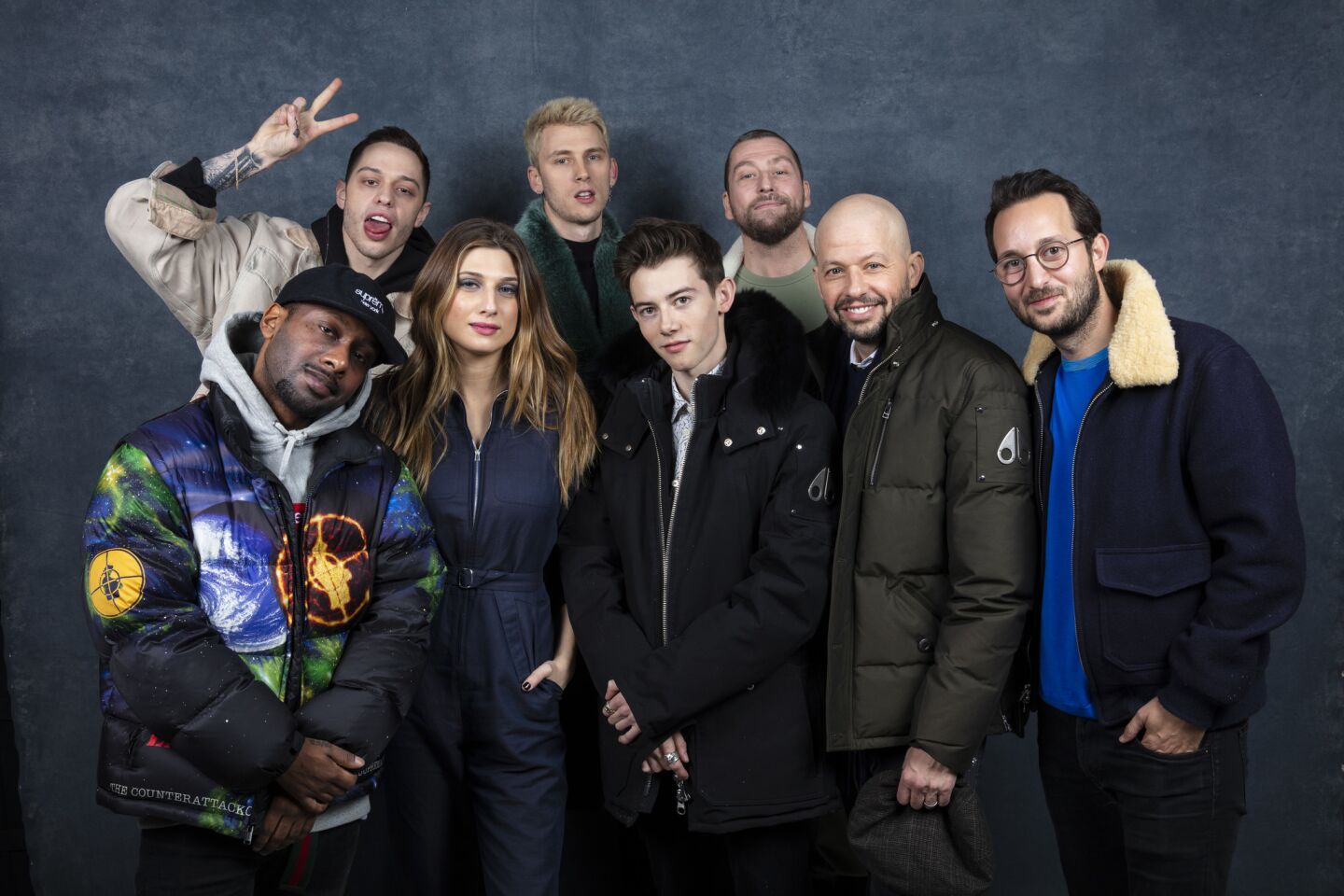 Actor Jordan Rock, actor Pete Davidson, actor Colson Baker, actor Griffin Gluck, Joey Gay, writer/director Jason Orley, actor Jon Cryer and actor Emily Arlook from the film "Big Time Adolescence."