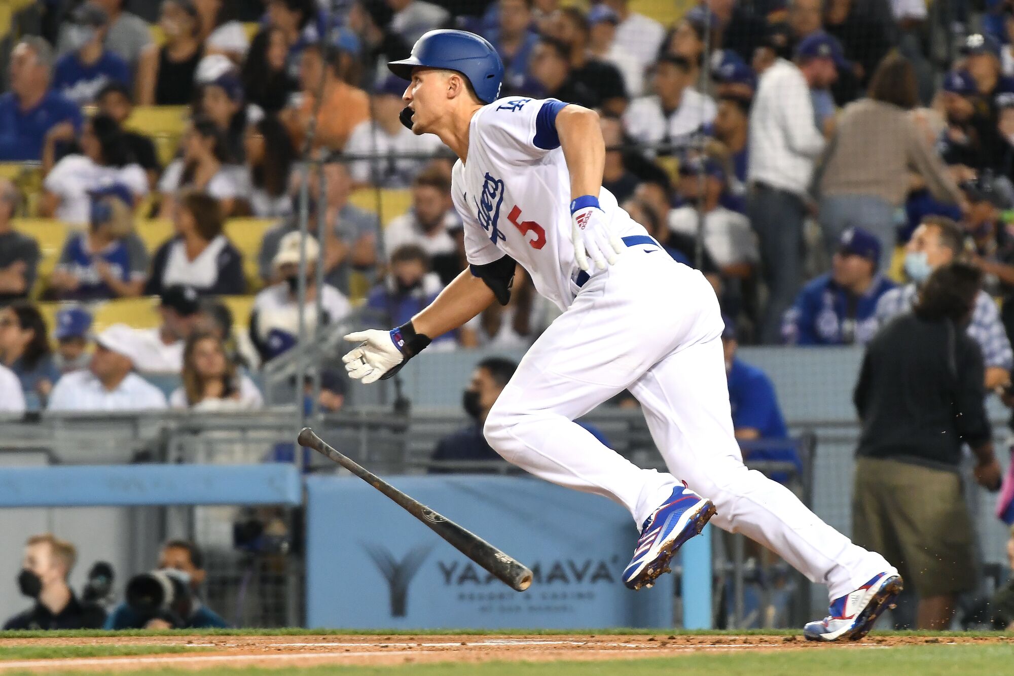 Corey Seager hits a solo home run against the Padres in the first inning Thursday.