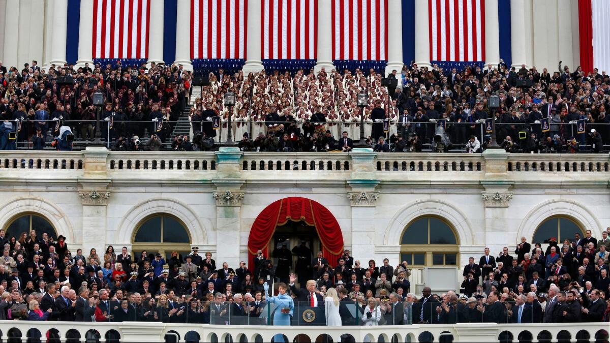 Donald Trump is sworn as the 45th President of the United States by U.S. Supreme Court Justice John Roberts on Jan. 20, 2017.