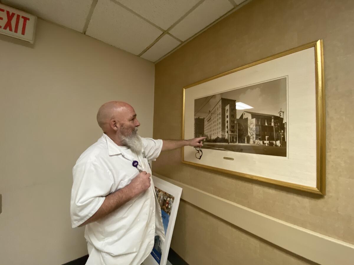 Gilbert San Juan, a painter, has worked at St. Vincent Medical Center for 47 years.
