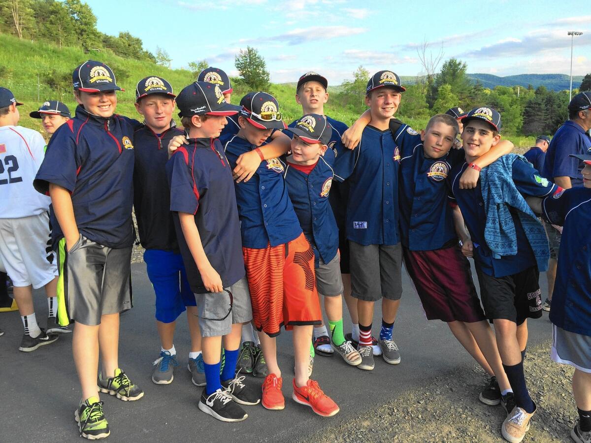 The boys of summer, in one of their more serious moments, at baseball camp in upstate New York.