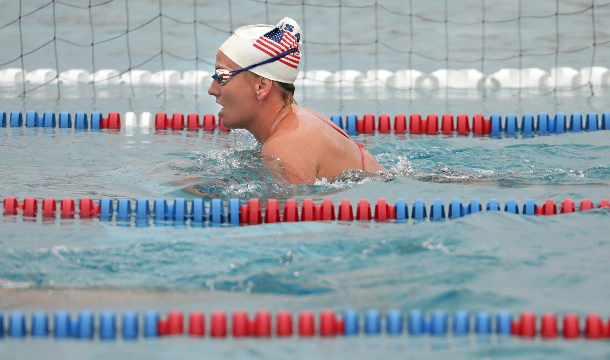 U.S. women's water polo team member Kaleigh Gilchrist practices at Joint Forces Training Base in Los Alamitos.