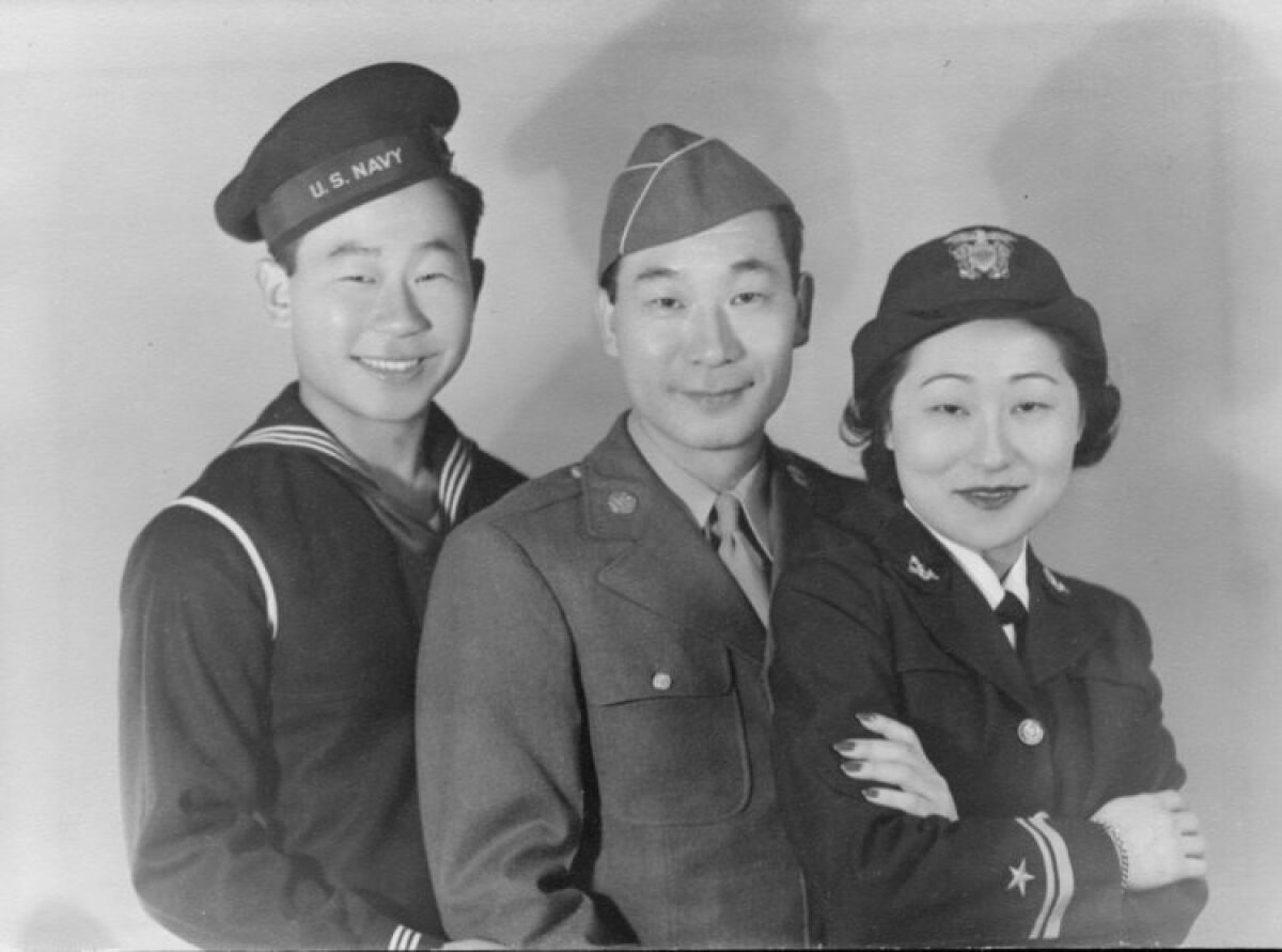 Korean American actors Ralph and Philip Ahn (middle) and their sister Susan Anh Cuddy, the first female gunnery officer to serve in the U.S. Navy, are among the diverse Asian Americans featured in PBS' five-part series "Asian Americans."