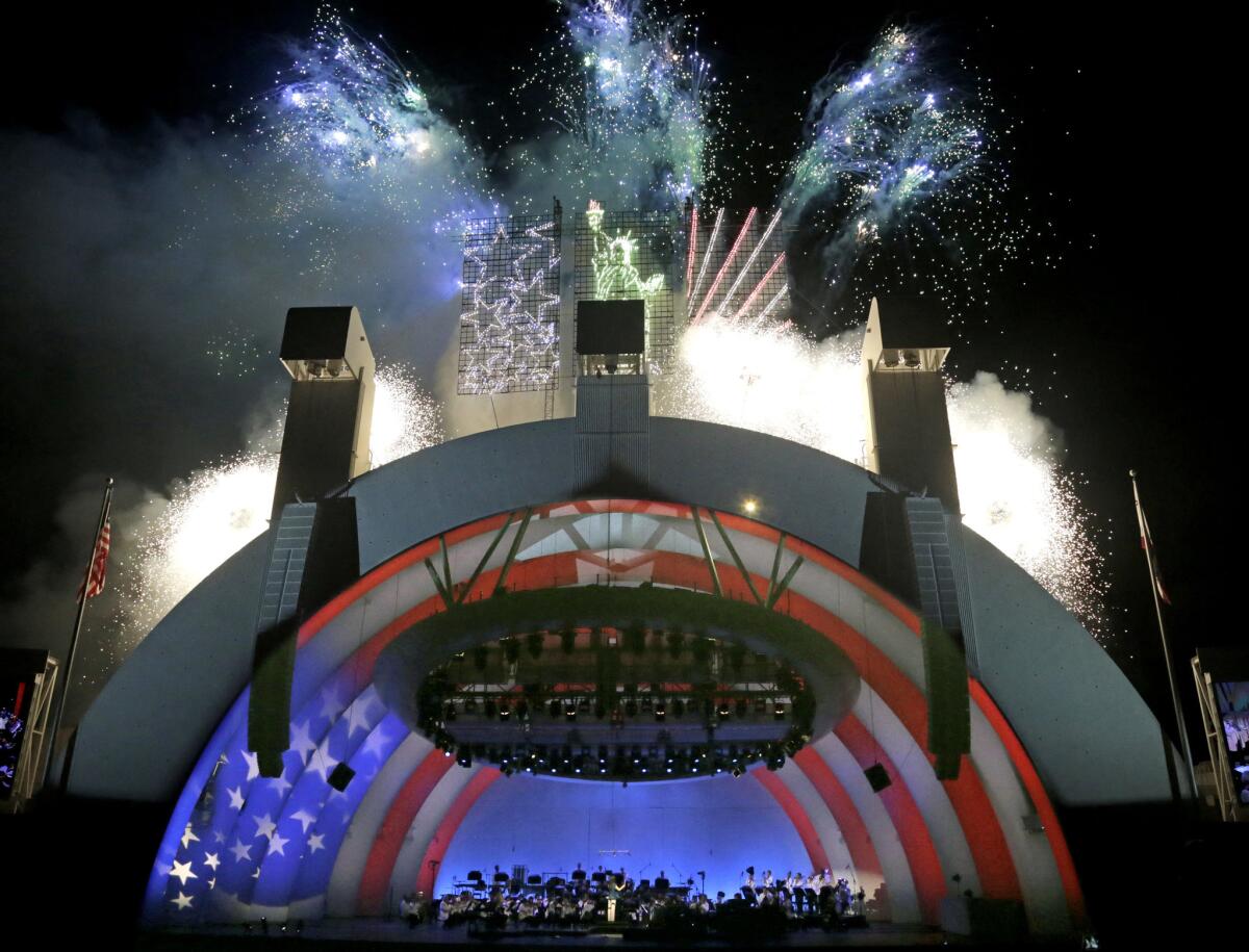 Fireworks erupt after the July 2 Smokey Robinson concert with the Los Angeles Philharmonic at the Hollywood Bowl this summer.