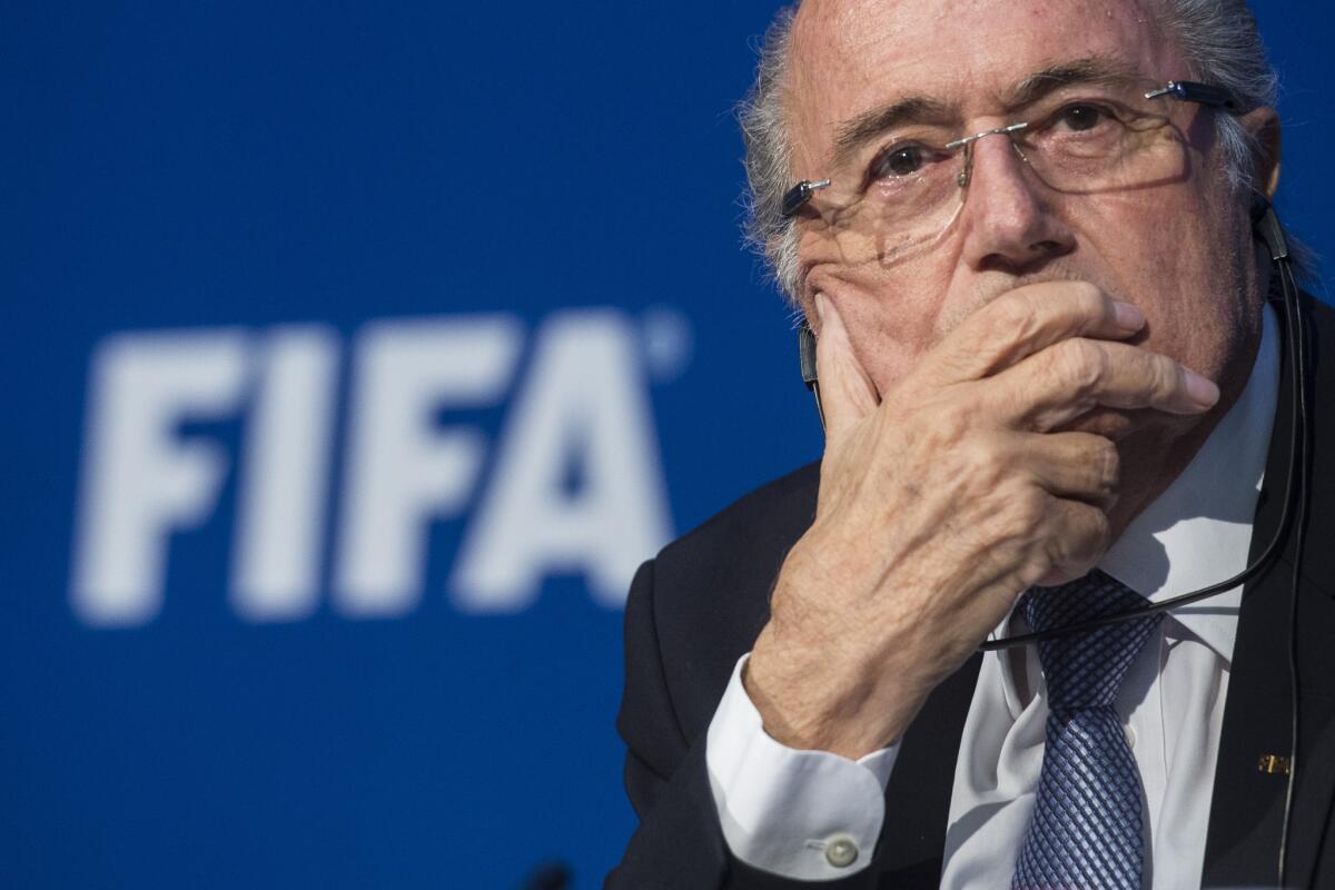 FIFA President Sepp Blatter attends a news conference at the FIFA headquarters in Zurich on Monday.