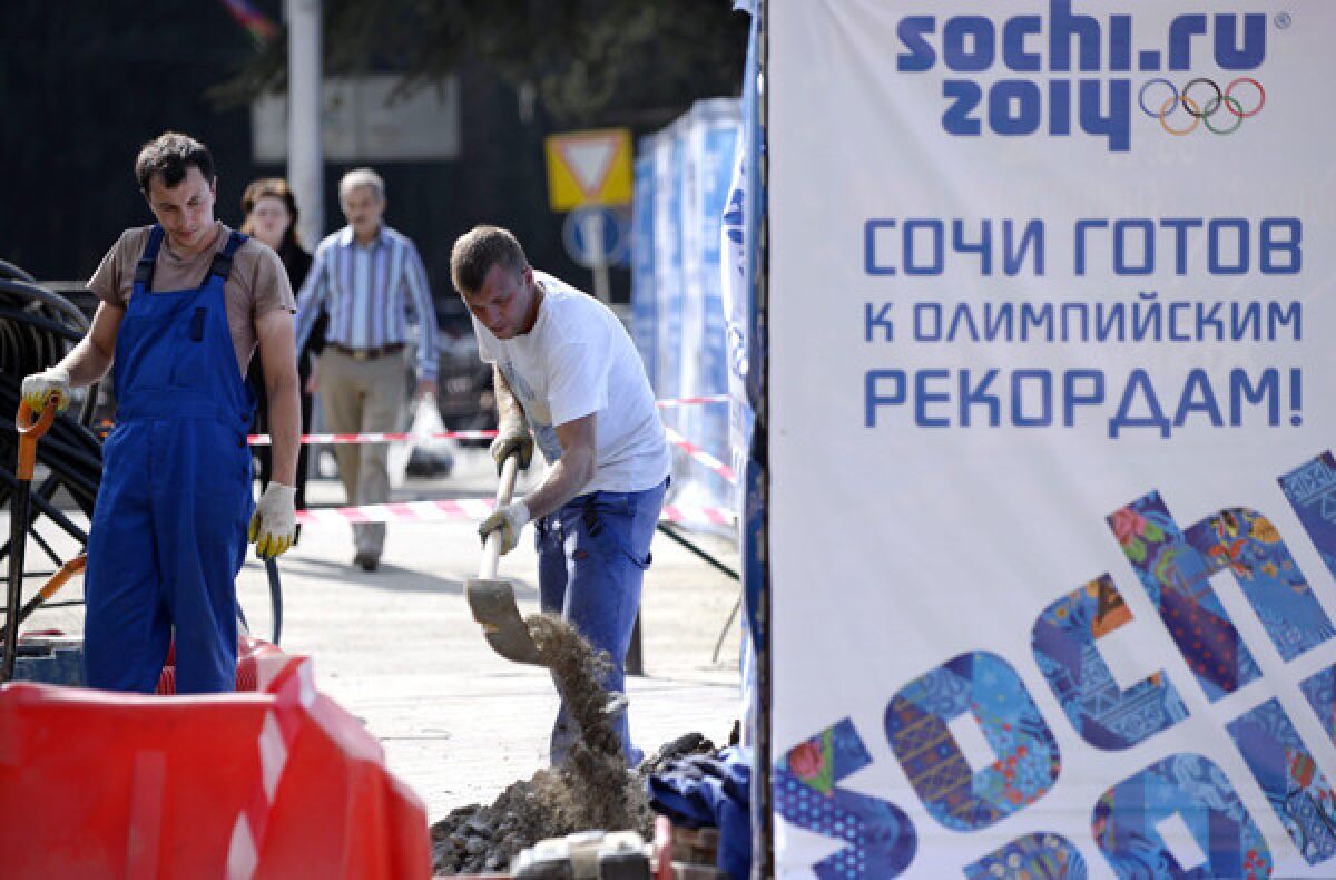 Construction crews are pushing to finish work for the 2014 Winter Olympics in Sochi, Russia.