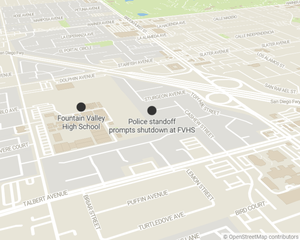 Map of location of standoff near Fountain Valley High.