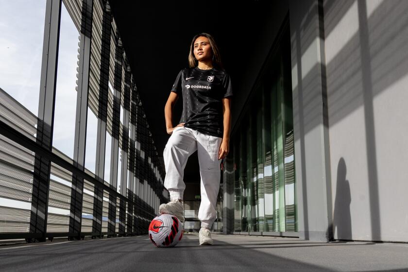 PLAYA VISTA, CA - JANUARY 12, 2023: Alyssa Thompson, 18, is the new future of Angel City Football Club.
