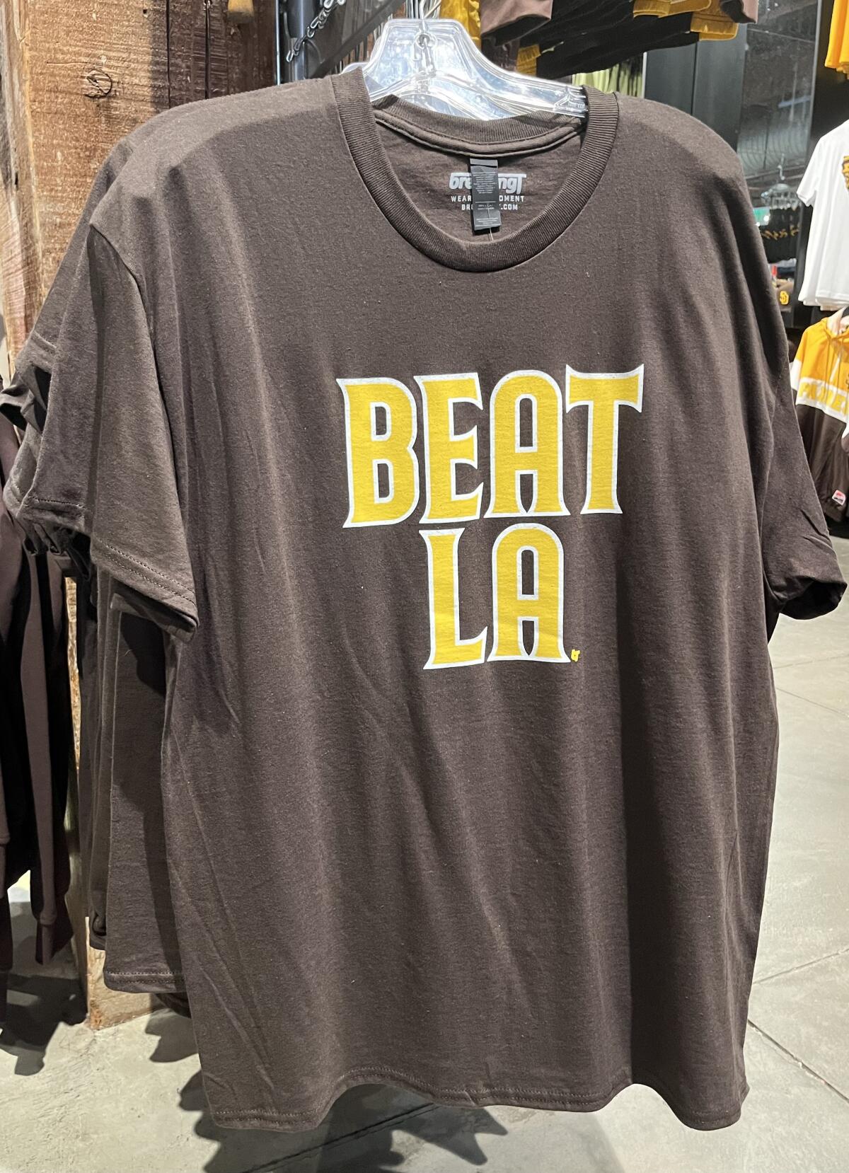 Shaikin: How 'Beat L.A.' grew to become entrenched within the Dodgers-Padres rivalry lexicon 1 The San Diego Padres are selling "Beat LA" T-shirts in their team store.