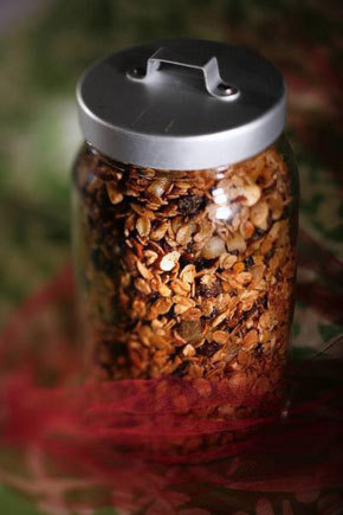 Homemade granola can be packaged for a holiday gift.