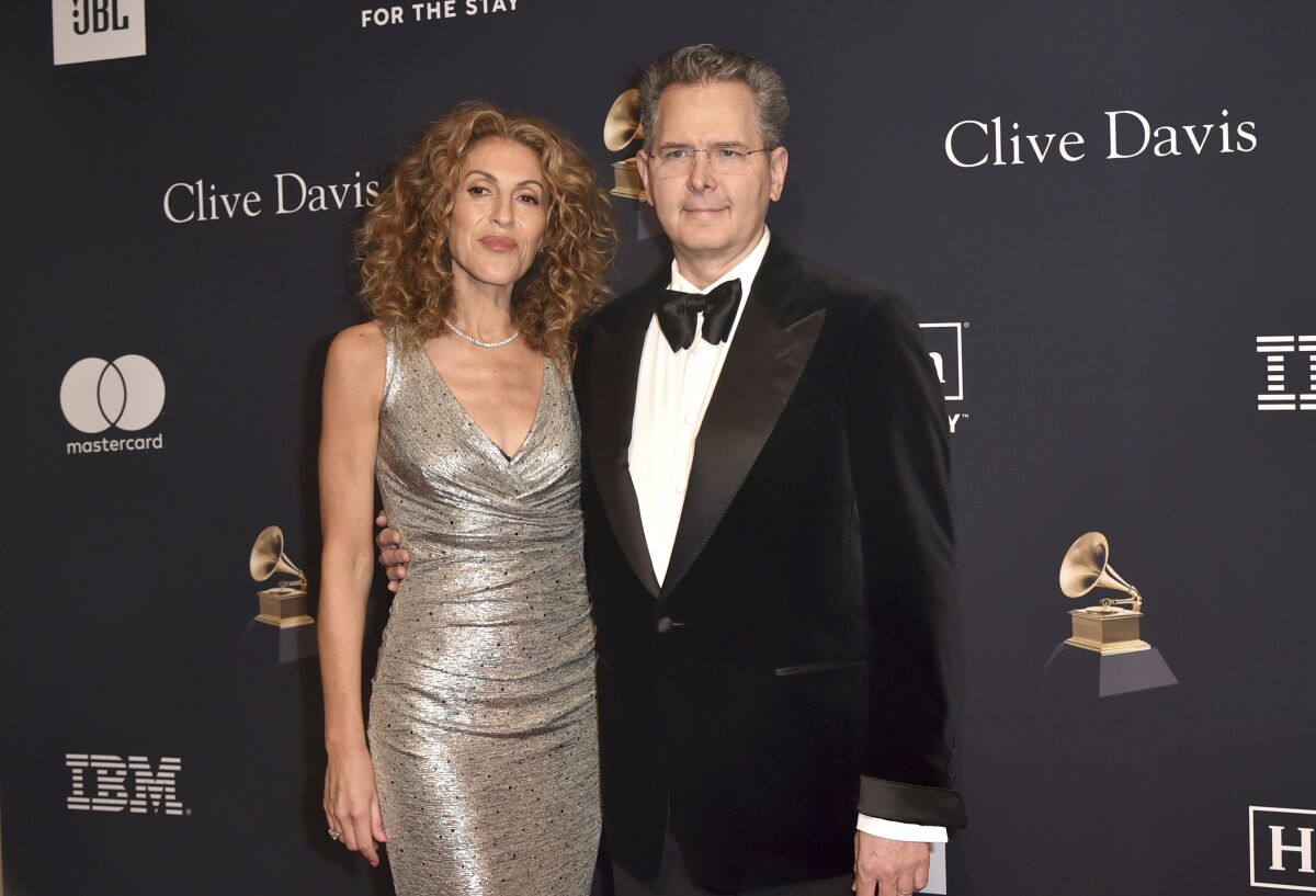 Julie Greenwald, left, and Craig Kallman arrive at the Pre-Grammy Gala on Saturday, Feb. 4, 2023, at the Beverly Hilton Hotel in Beverly Hills, Calif. (Photo by Richard Shotwell/Invision/AP)