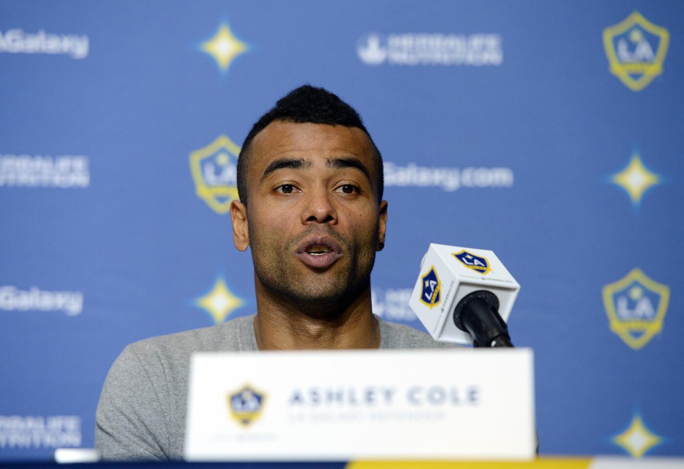 CARSON, CA - FEBRUARY 5: Ashley Cole #3 of the Los Angeles Galaxy speaks after he was introduced during a news conference at StubHub Center February 5, 2016, in Carson, California. (Photo by Kevork Djansezian/Getty Images) ** OUTS - ELSENT, FPG, CM - OUTS * NM, PH, VA if sourced by CT, LA or MoD **