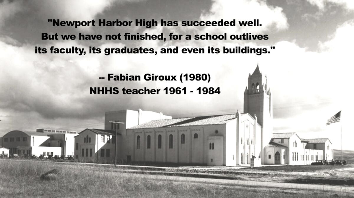 The opening screen for "The Tower," a documentary about Newport Harbor High School.