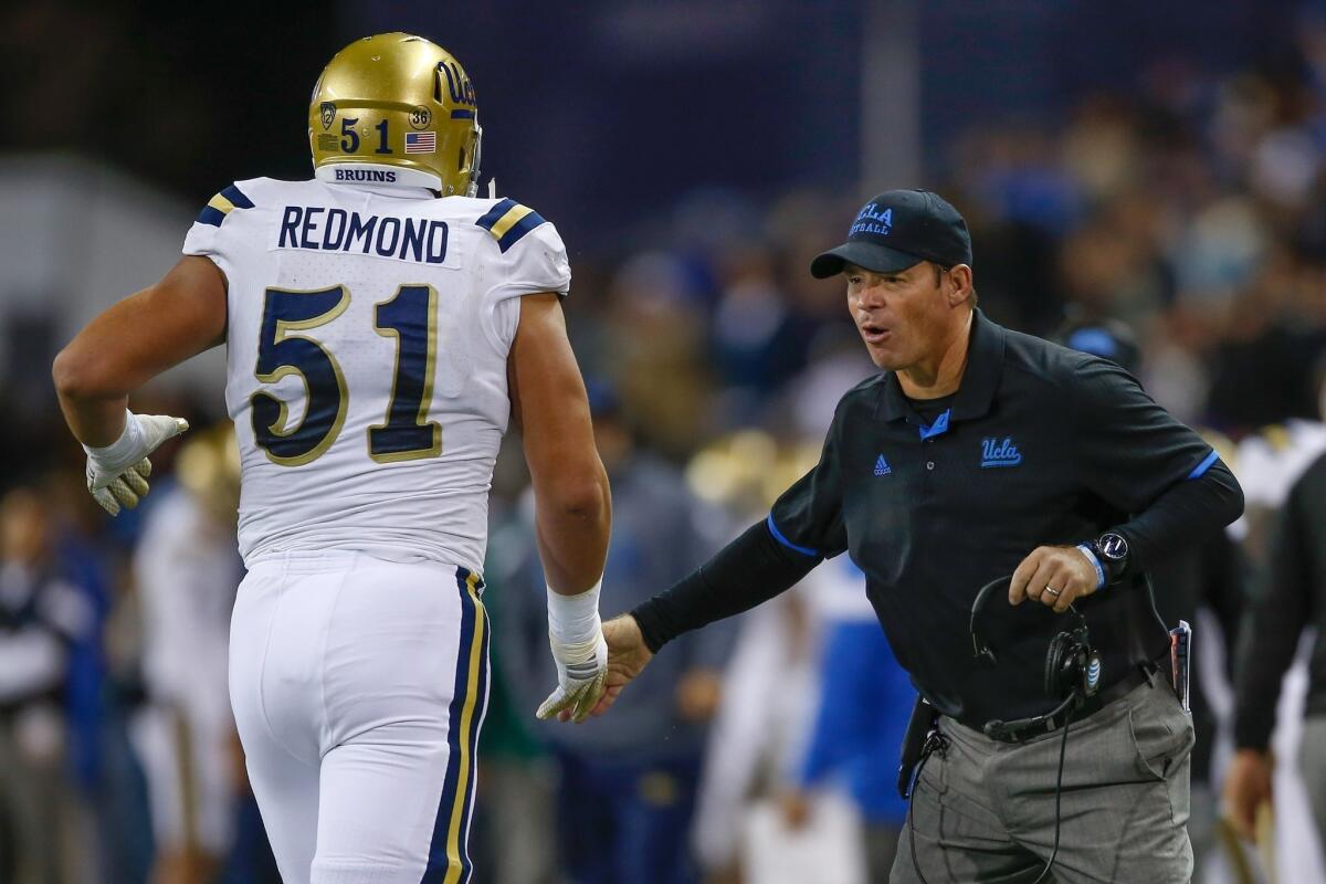 Coach Jim Mora and UCLA are not only a longshot to win the Pac-12 title but would have to jump a number of one-loss teams to make the College Football Playoff if the Bruins were conference champions.