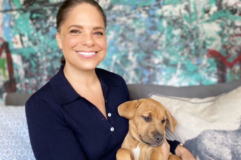 Soledad O'Brien poses for a portrait in her home studio, where she is currently working from during the COVID-19 pandemic. Credit: Cecilia Raymond