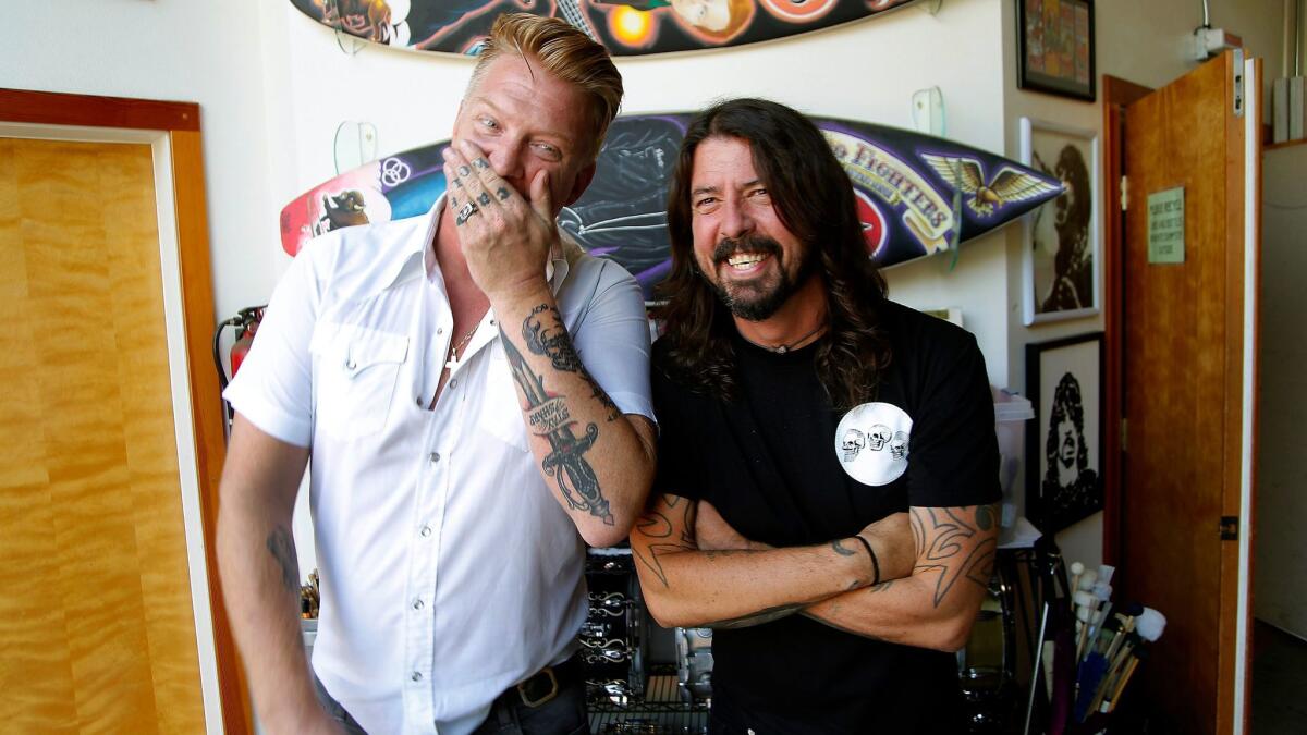 Josh Homme, left, and Dave Grohl at the Foo Fighters' Studio 606 in Northridge.