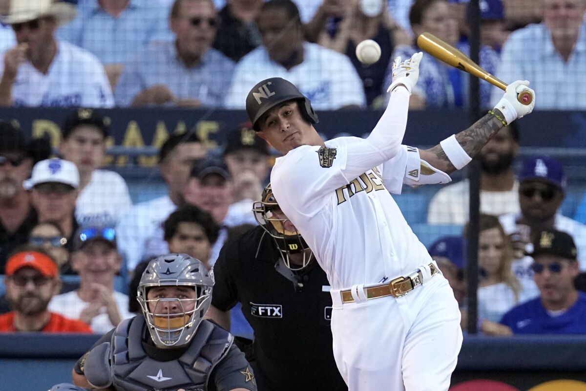 Manny Machado grounds out during the third inning of the MLB All-Star game 