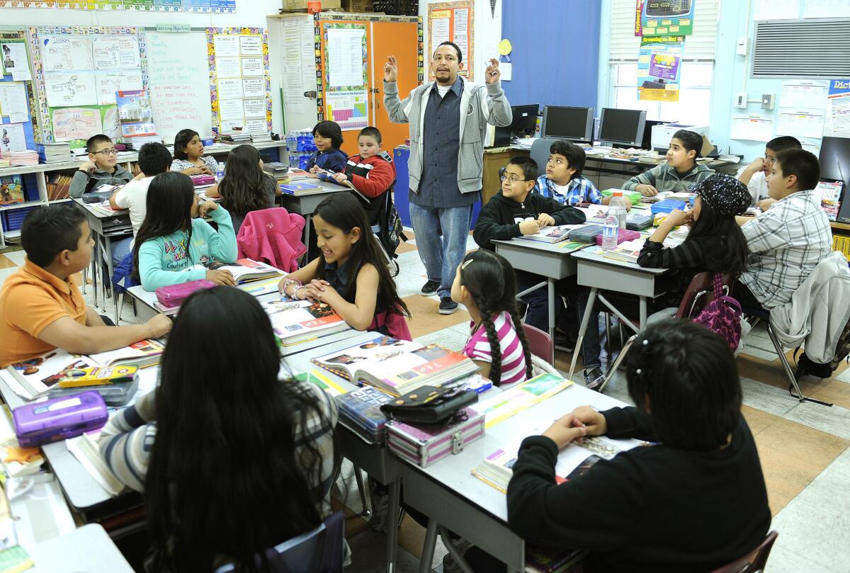 The number of people interested in becoming teachers continues to drop in the state. Several factors, including reliance on standardized testing, are to blame, says the president of the California Teachers Assn. (Wally Skalij/Los Angeles Times)