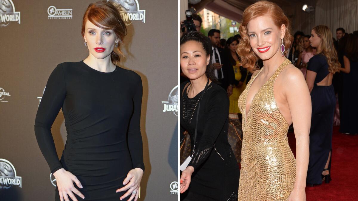 Actresses Bryce Dallas Howard, left, and Jessica Chastain want to help you tell them apart.