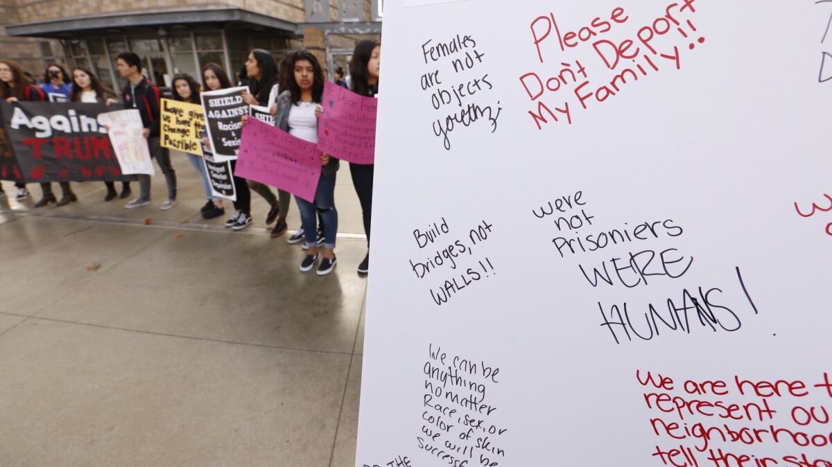 Students at at Arleta High School in the north San Fernando Valley wrote their message to Donald Trump on a board that will be part of a "tweet storm."
